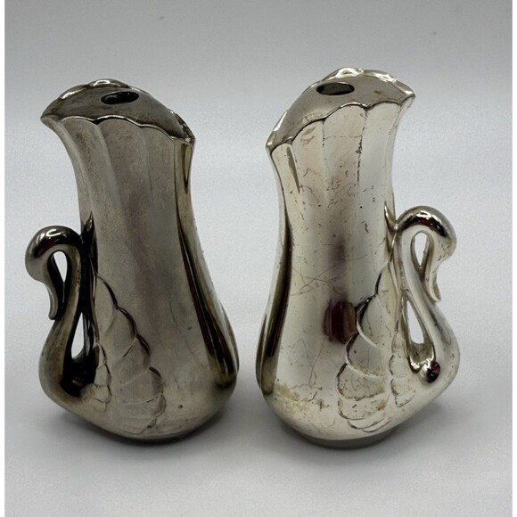 Vintage Silver plated Swan Salt and Pepper Shakers Set Art Deco Collectible EUC - Picture 2 of 8